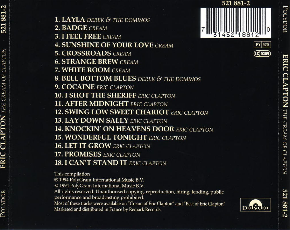 Eric Clapton  The Cream of Clapton  back [UK]